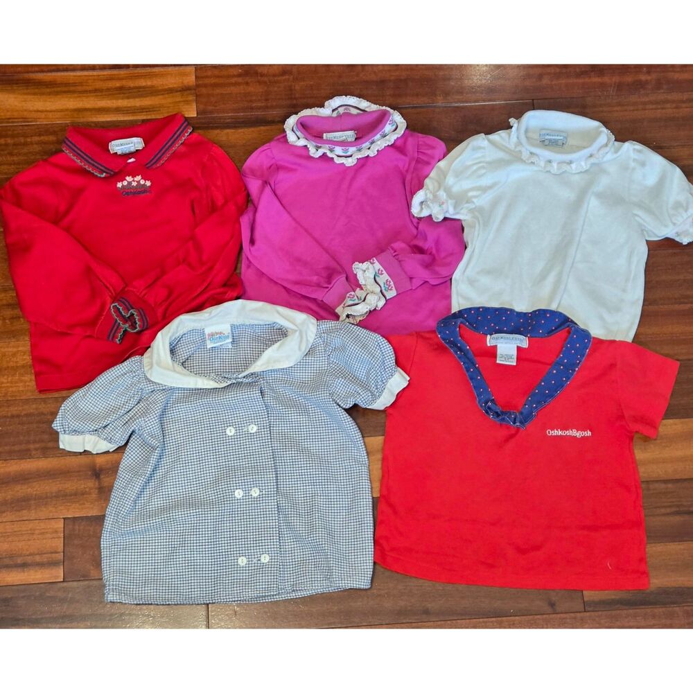 Vintage Oshkosh B'gosh Girls Top 5pc Ruffle Collar Embroidered Gingham